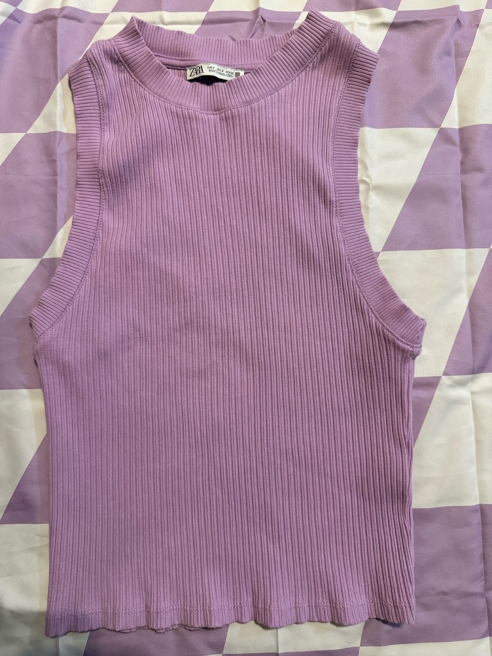 Zara Lilac Ribbed High-Neck Tank Top - Picture 2 of 6